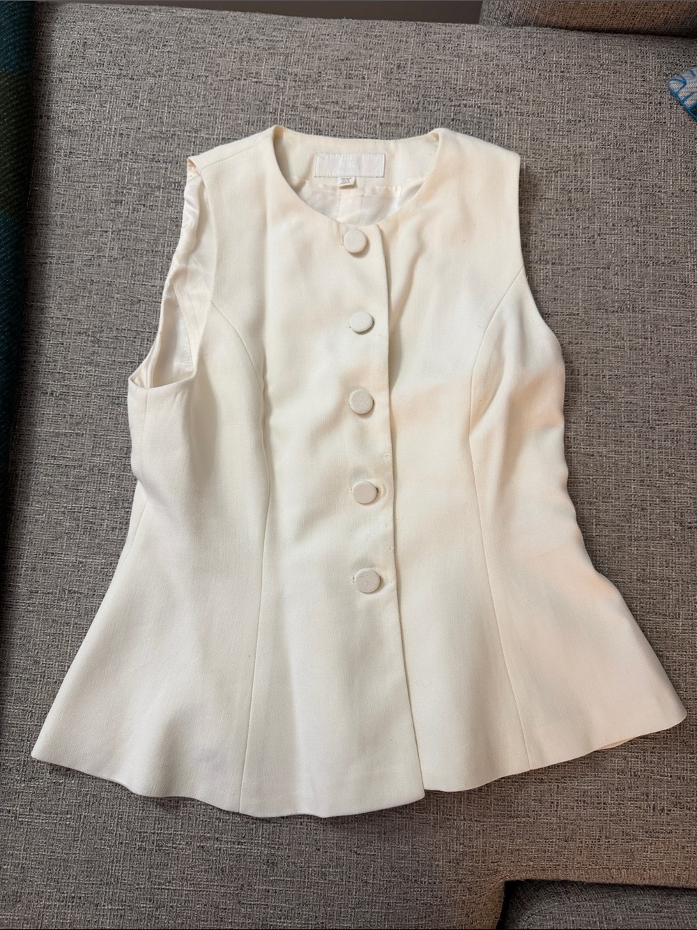 Zara Cream Sleeveless Button-Front Peplum Top
